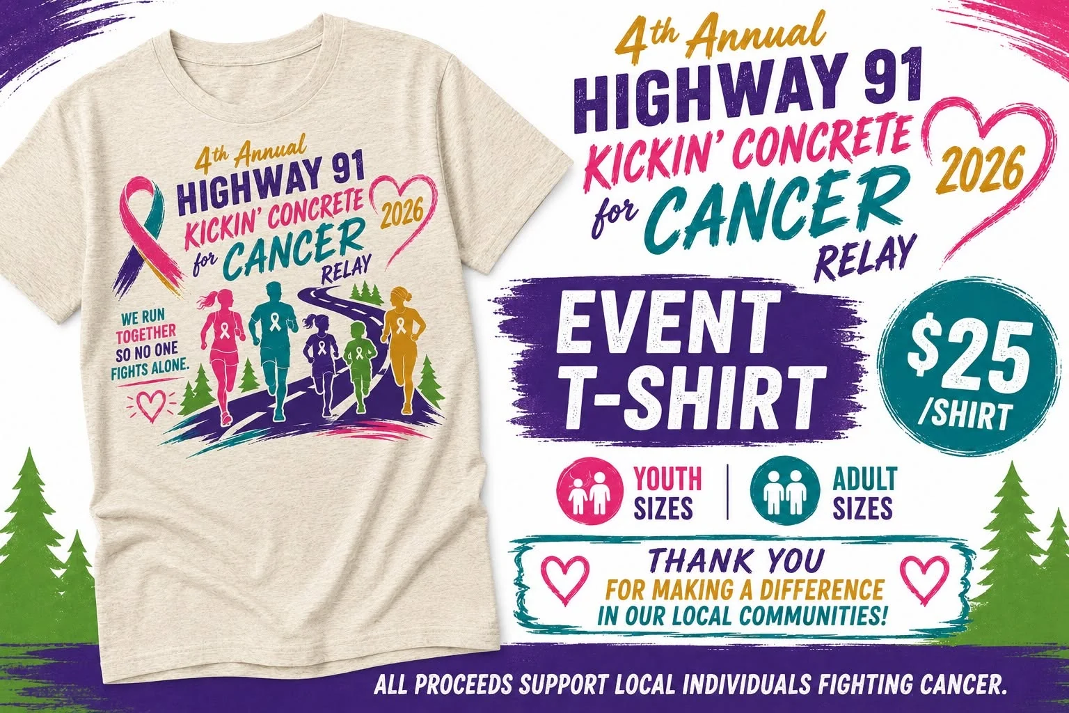 2026 Highway 91 Kickin' Concrete for Cancer event T-shirt